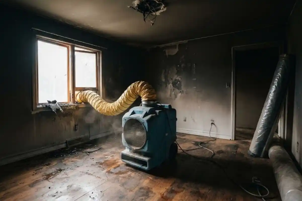 Smoke odor removal equipment running in a room