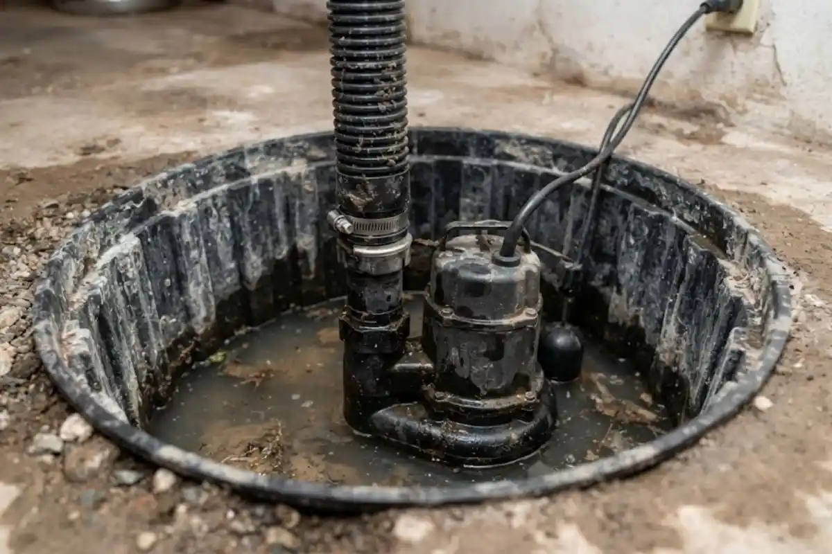 Sump pump in a basement sump pit