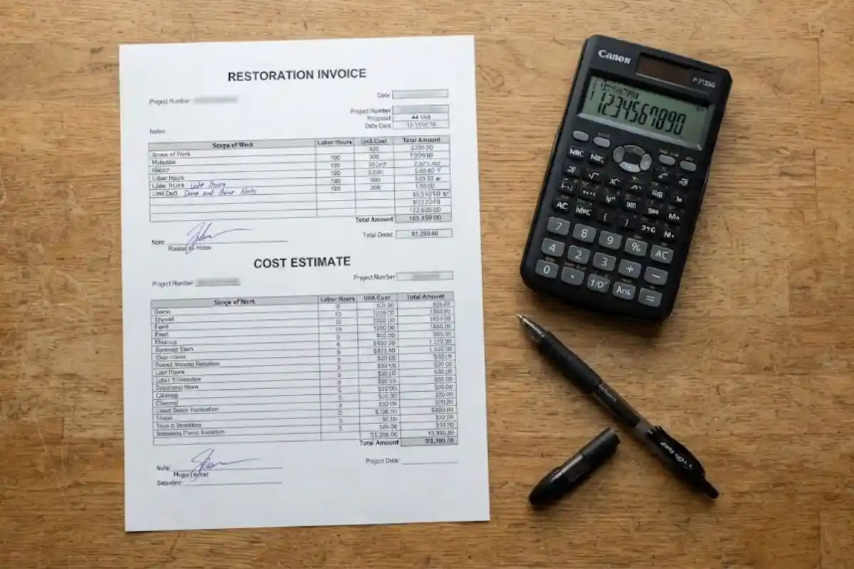 Water damage restoration cost estimate documentation
