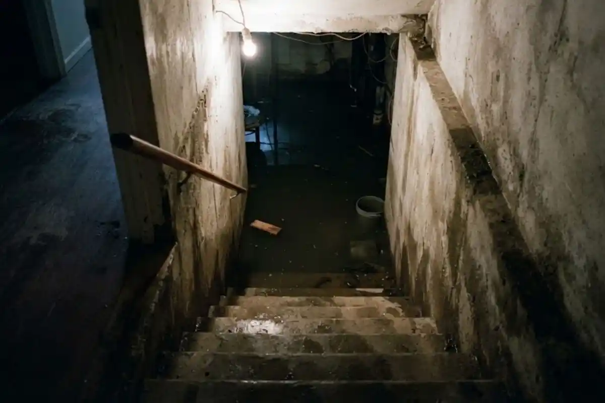 Flooded basement stairs viewpoint