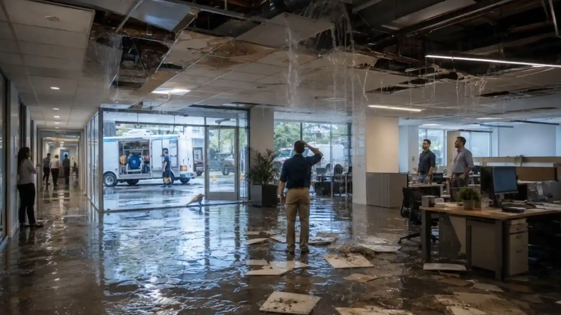 Commercial water damage drying equipment in an office space in Montgomery Village, MD
