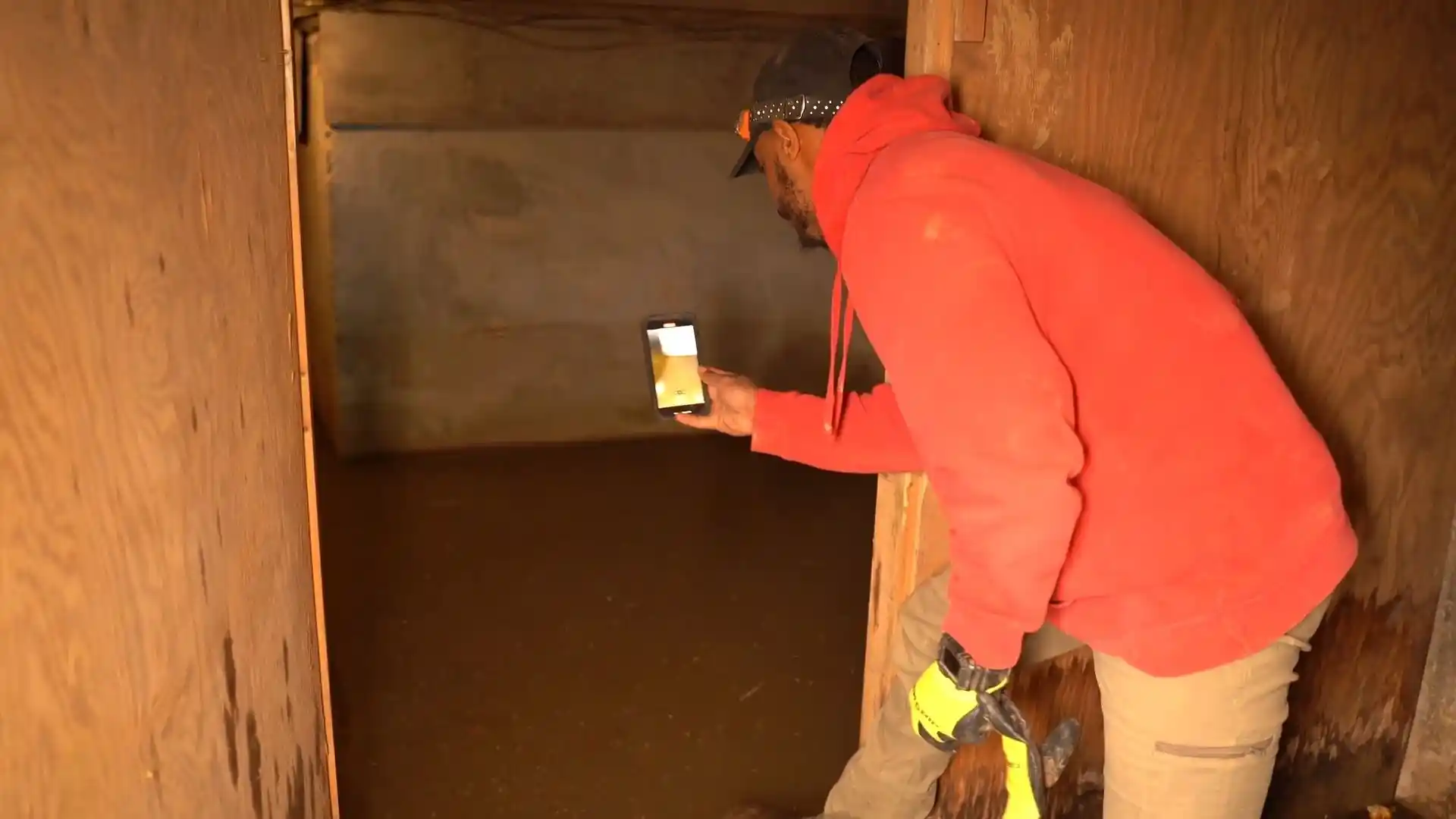Standing water in a residential basement in Montgomery Village, MD