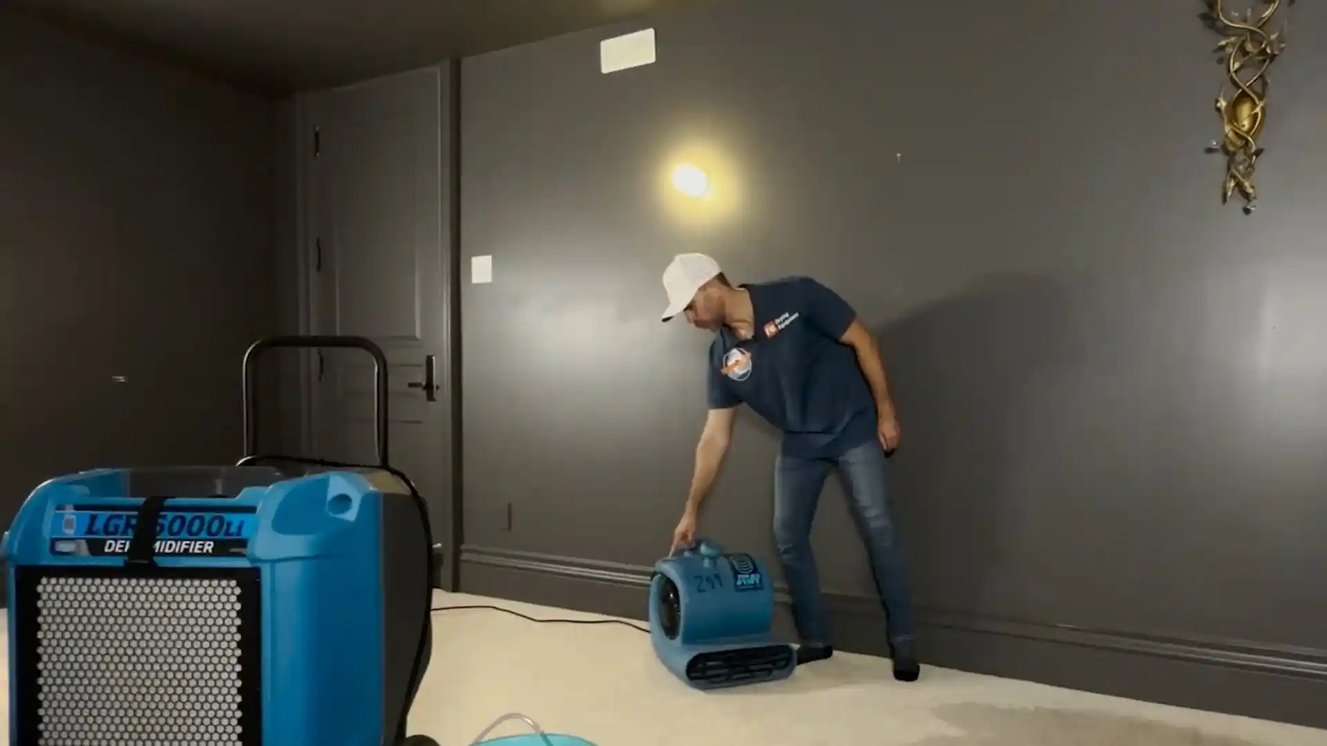 Water damage restoration equipment staged for extraction in Montgomery Village, MD